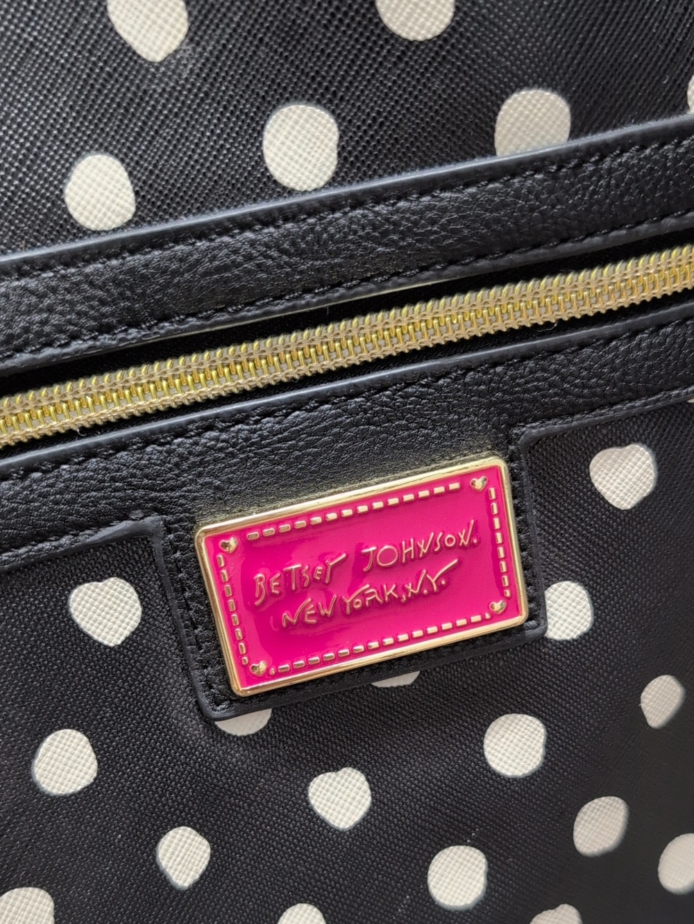 Betsey Johnson Polka Dot Weekender  Duffel Bag Faux Leather Black And White - Picture 7 of 14